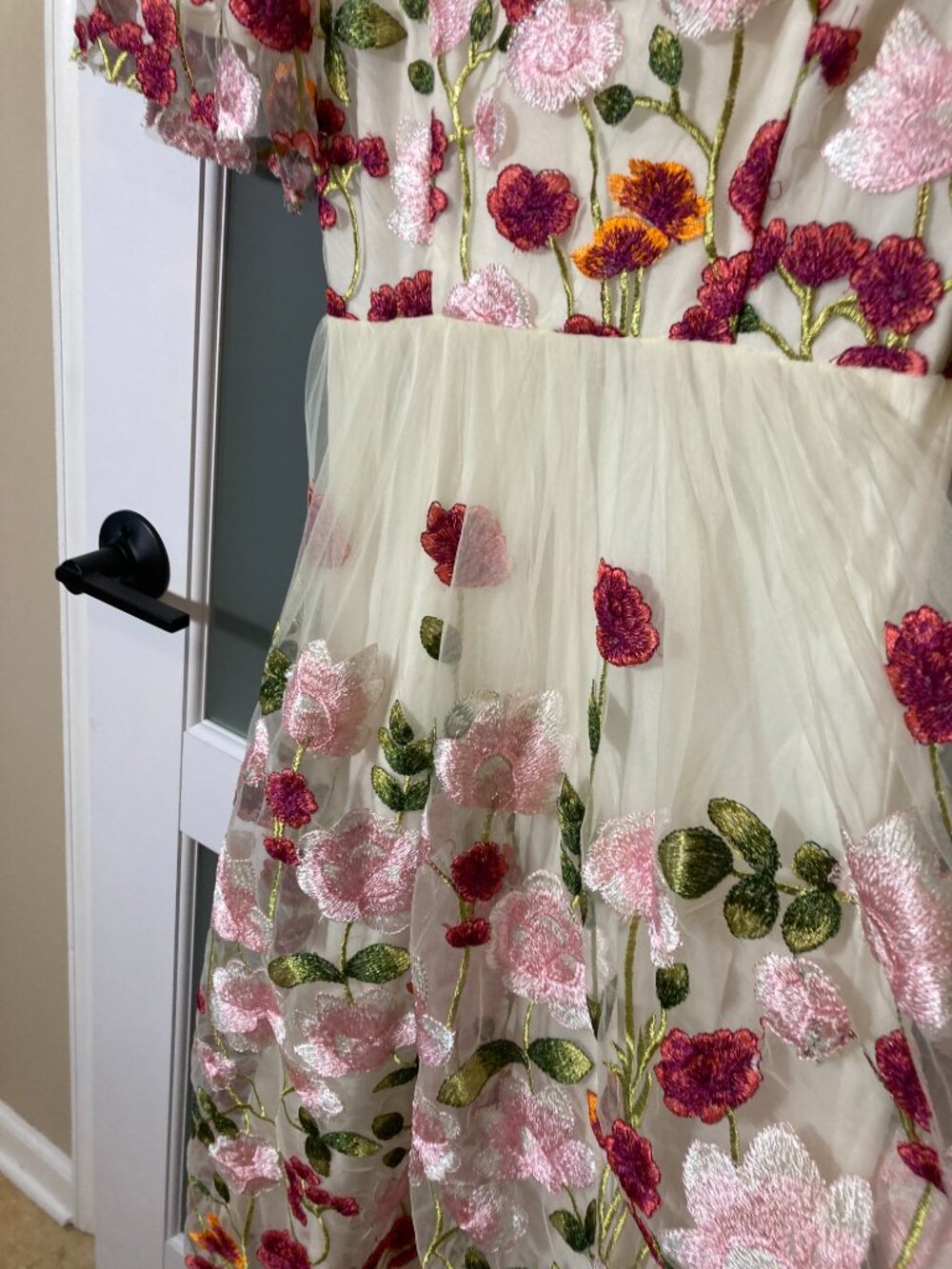 Deauville Ivory Floral Embroidered Midi Dress with 3D Flowers - Size Small - EUC - Picture 5 of 16